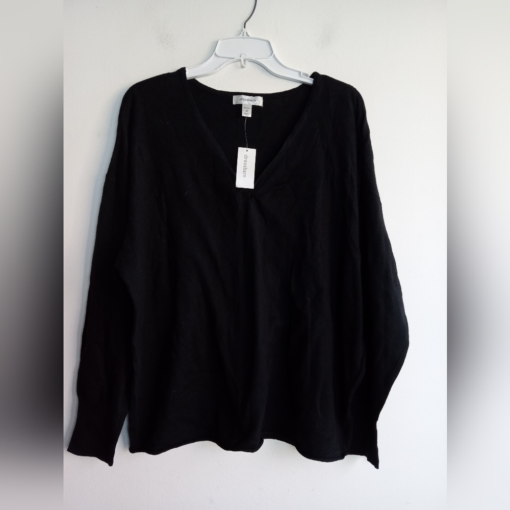 NWT Dressbarn Women Black V-Neck Wool Blend Pullover Sweater size 3X